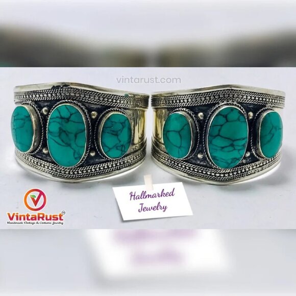 Single Tribal Stones Boho Cuff, Afghan Kuchi Ethnic Bracelet, Handmade Cuff - Picture 6 of 6